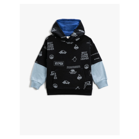 Koton Color Contrast Printed Hoodie &; Sweatshirt Kangaroo with Pocket