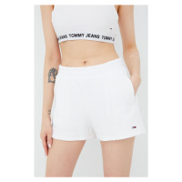 Bavlněné šortky Tommy Jeans dámské, bílá barva, hladké, high waist