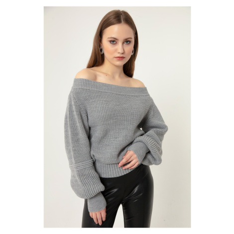 Lafaba Dámský šedý pletený svetr s kulatým výstřihem