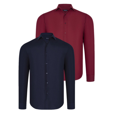 DUAL SET G726 DEWBERRY MENS SHIRTS-NAVY BLUE- BURGUNDY