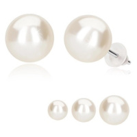 Puzetové náušnice, bílá syntetická perla, stříbro 925 - Hlavička: 9 mm