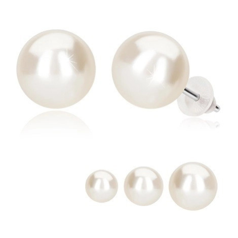 Puzetové náušnice, bílá syntetická perla, stříbro 925 - Hlavička: 9 mm Šperky eshop