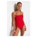 Trendyol X Moeva Red Chain Detailed Draped Swimsuit