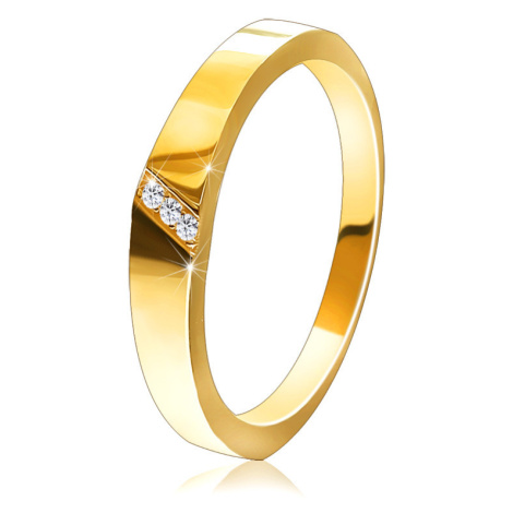 Zlatý prsten ve 14K zlatě - diagonální zářez s osazenými zirkony Šperky eshop