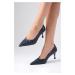 Mio Gusto Nina Women's Navy Blue Heeled Shoes with Pleats.