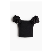 H & M - Top's nabíraným rukávem a odhalenými rameny - černá