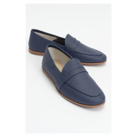 LuviShoes F05 Navy Blue Skin Genuine Leather Women's Flats