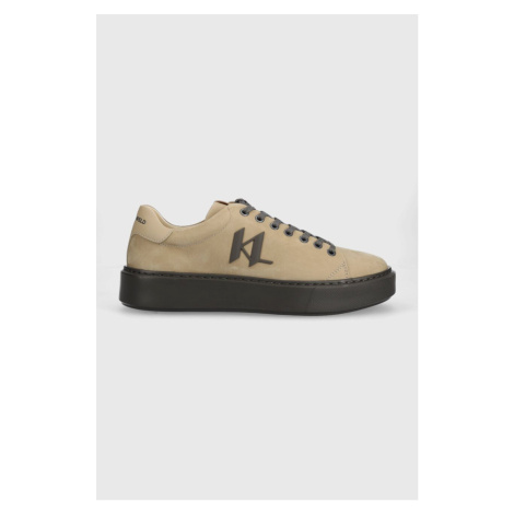 Semišové sneakers boty Karl Lagerfeld MAXI KUP béžová barva, KL52217