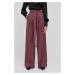 Vlněné kalhoty Custommade dámské, vínová barva, široké, high waist