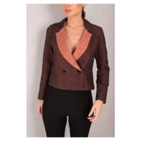 armonika Women's Orange Double Breasted Collar Two Color Cachet Crop Jacket