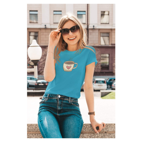 MMO Dámské tričko Káva se srdíčkem Barva: Tyrkysová