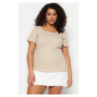 Trendyol Curve Stone Corded U-Neck Knitted T-Shirt