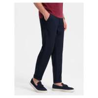 Men's chino pants with elastic waistband - navy blue V3 OM-PACP-0157