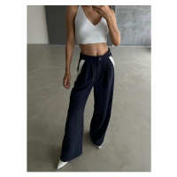 Laluvia Navy Stripe Detailed Palazzo Trousers