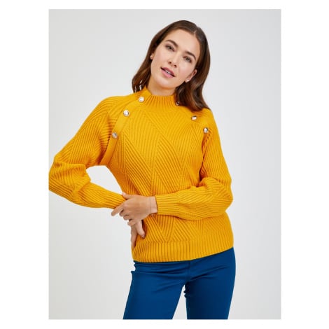 Žlutý dámský žebrovaný svetr s ozdobnými knoflíky ORSAY - Dámské