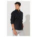 ALTINYILDIZ CLASSICS Men's Black Comfort Fit Comfy Cut Buttoned Collar Linen Shirt.