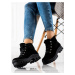 Designové kotníčkové boty dámské černé na plochém podpatku
