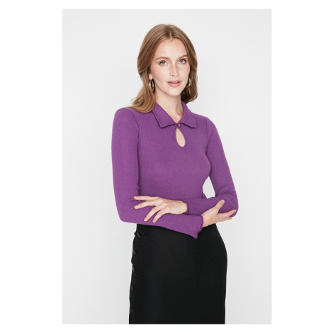 Trendyol Plum Polo Collar Corduroy Knitted Body with Snap fastener