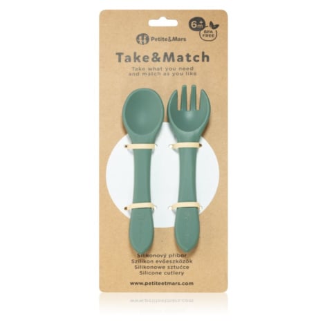 Petite&Mars Take&Match Silicone Cutlery příbor Misty Green 6 m+ 2 ks