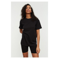 Trendyol Black 100% Cotton T-shirt-Biker/Short Leggings Knitted Pajama Set
