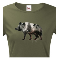 Dámské tričko s potiskem zvířat - Divočák