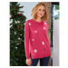 Blancheporte Žakárový pulovr s hvězdičkami malinová/režná