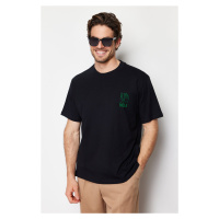 Trendyol Black Relaxed/Comfortable Fit Velvet Printed 100% Cotton T-Shirt
