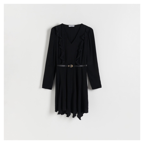 Reserved - Viskózové šaty s páskem - Černý