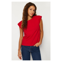 Trendyol červené tričko s žebrovanými detaily a měsíčními rukávy