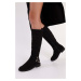 Shoeberry Women's Steele Black Suede Buckle Flat Heel Boots Black Suede