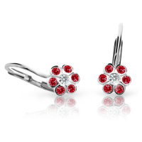 Dětské náušnice Danfil kytičky C1737 z bílého zlata s kamínky Ruby Dark, zapínání klapka
