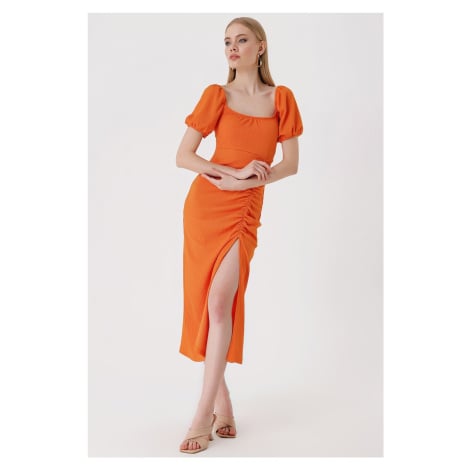 Bigdart 2396 Slit Knitted Summer Dress - Orange
