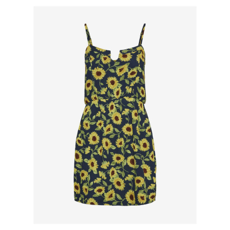 Žluto-modré květované krátké šaty na ramínka Noisy May Sunflower - Dámské