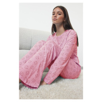 Trendyol Pink 100% Cotton Teddy Bear Knitted Pajama Set