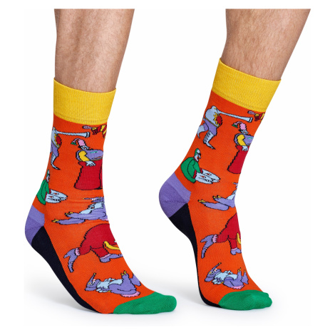 Oranžové ponožky Happy Socks s barevnými příšerami, vzor Monsters x The Beatles