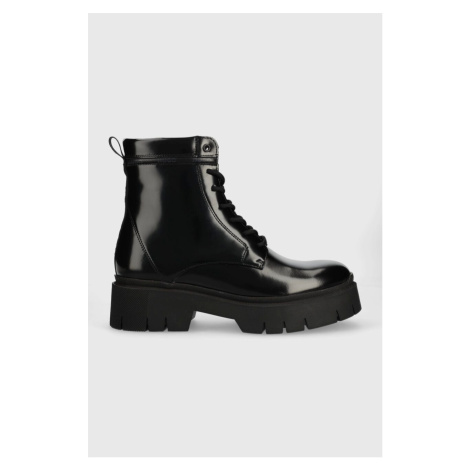 Kožené kotníkové boty HUGO Kris dámské, černá barva, na platformě, 50498388 Hugo Boss