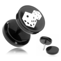 Plug do ucha z akrylu - hrací kostky na černém kolečku