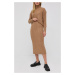 Vlněná sukně Lauren Ralph Lauren béžová barva, midi, jednoduchá
