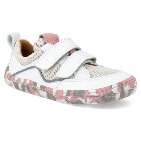 Barefoot textilní tenisky Froddo - BF D-Velcro White+ růžové