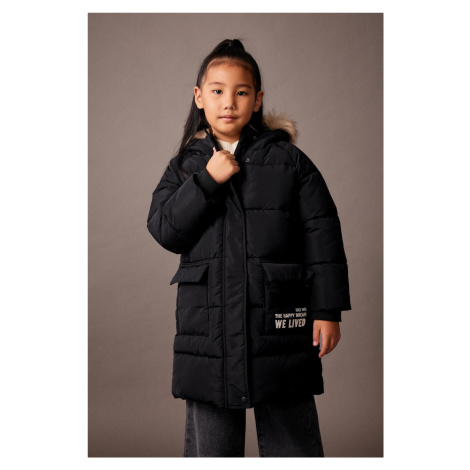 DEFACTO Girl's Water Repellent Removable Für Hooded Long Coat