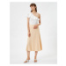 Koton A-Line Midi Skirt, Normal Waist Zippered, Linen Blend.