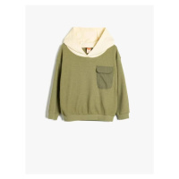 Koton Sweatshirt Hooded Collar Color Block Single Pocket Detail Cotton