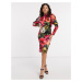 Chi Chi London floral satin dress in floral print-Multi