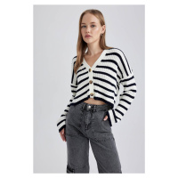 DEFACTO Cool Regular Fit Striped V-Neck Knitwear Cardigan