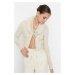 Trendyol Beige Faux Fur Collar Knitwear Cardigan