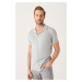 Avva Men's Gray Cuban Collar Buttoned Regular Fit Knitwear T-shirt