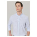 ALTINYILDIZ CLASSICS Men's Blue Slim Fit Slim-fit, Buttoned Collar Linen-Looking 100% Cotton Fla