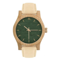 Béžovo-zelené dřevěné hodinky s koženým řemínkem pro dámy