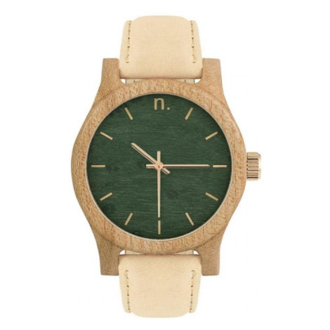 Béžovo-zelené dřevěné hodinky s koženým řemínkem pro dámy