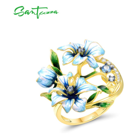 Masivní stříbrný prsten s 3D květinami FanTurra